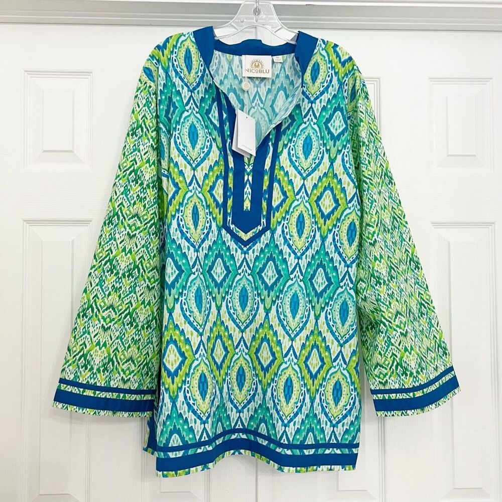 NicoBlu Womens Green Jungle Ikat Nicobar Tunic Size 3X NWT
